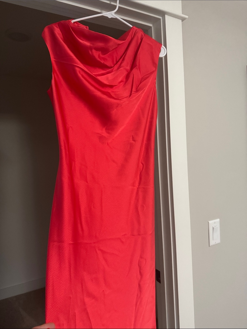 Trina Turk Red One-Shoulder Cowl Neck Dress